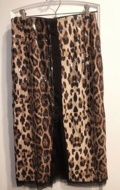 NWT Grey Lab x Anthropologie Sequin Leopard Print Midi Skirt Animal Print- Small